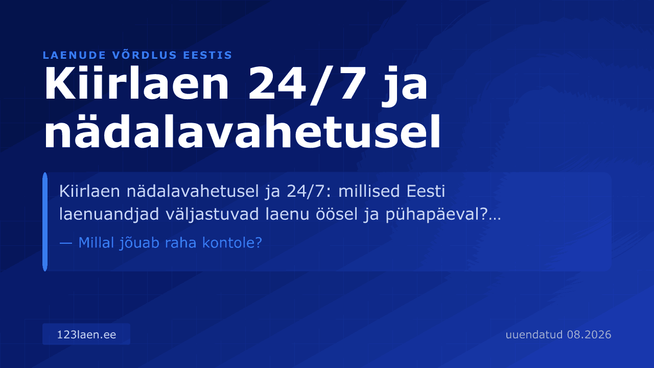 Kiirlaen 24/7 ja nädalavahetusel — intresside, KKM-i ja laenutingimuste võrdlus Eestis