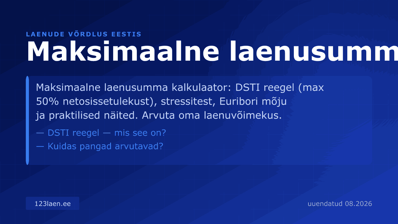Maksimaalne laenusumma — intresside, KKM-i ja laenutingimuste võrdlus Eestis