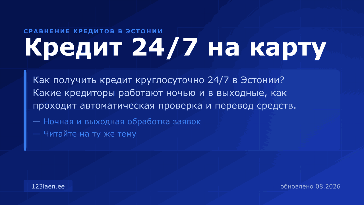 Кредит 24/7 на карту — сравнение процентов, KKM и условий кредита в Эстонии