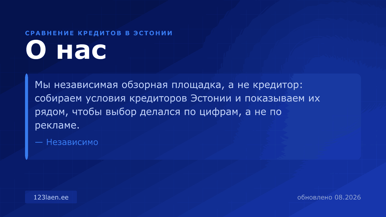 О сайте — сравнение процентов, KKM и условий кредита в Эстонии